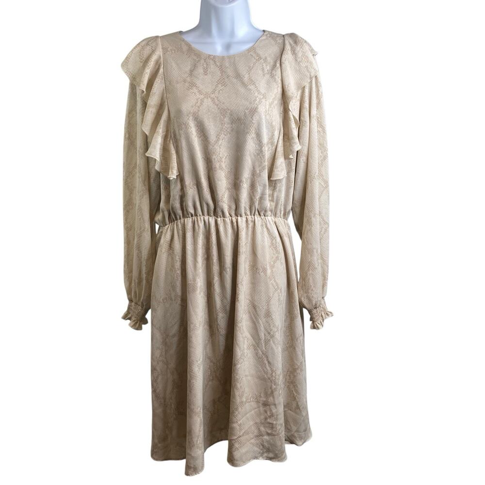 Banana Republic Beige Ruffle Snakeskin Print Peasant Dress Size M Tall Victorian